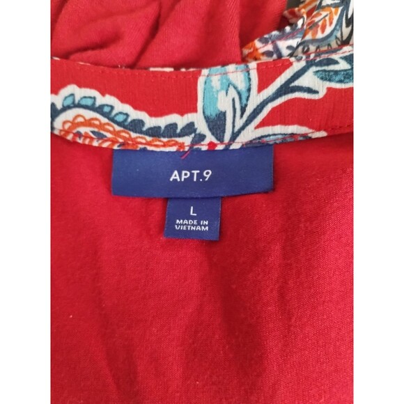 Apt. 9 Flowery Multicolor Red Cold Shoulder Layered Blouse Size Large - Picture 7 of 8